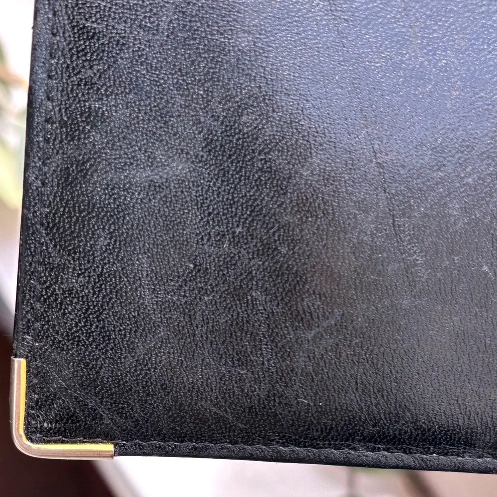 Dunhill Black Leather Long Bifold Wallet Gold Corner Accents Vintage Mens
